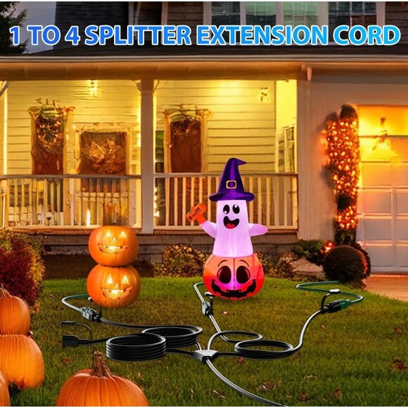 Extension Cord 46ft with 1 to 4 Splitter, Black, IP65 Waterproof Heavy Duty - Picture 3 of 8